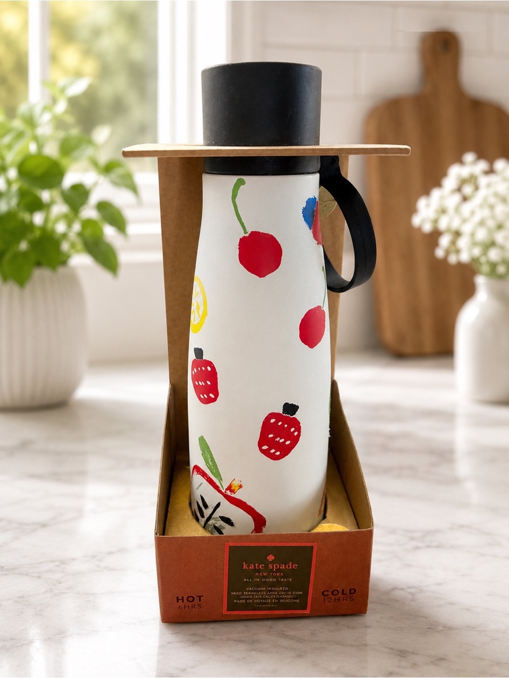 kate spade White Cherry Print Insulated Tumbler